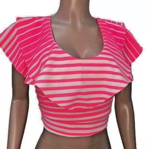 Pretty pink striped ruffle flounce crop party top